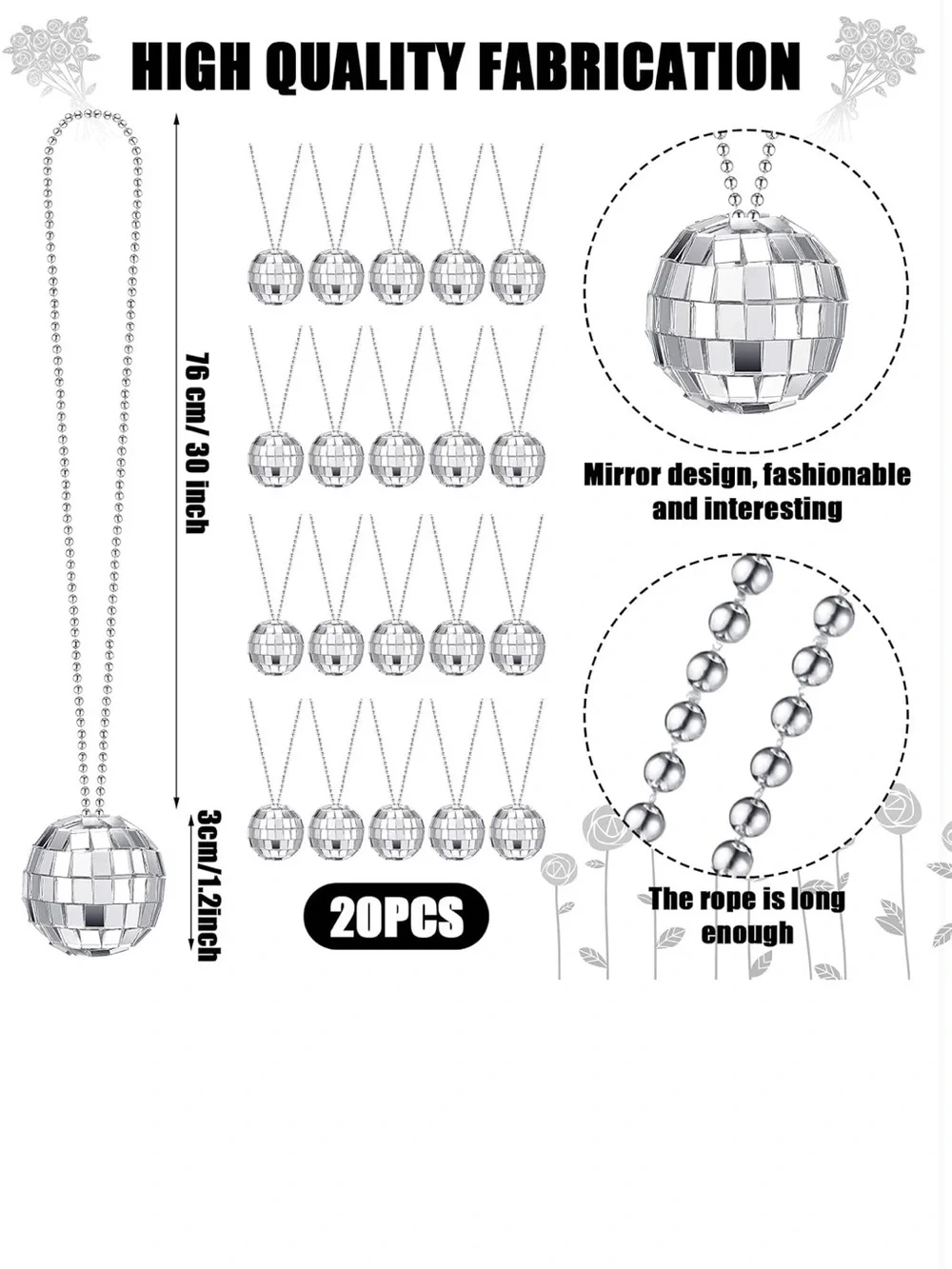 20 Piece Disco Ball Bead Garland Necklace Set - Silver Party Decoration